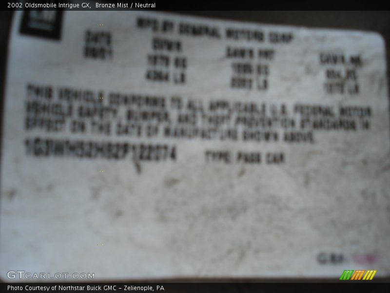 Bronze Mist / Neutral 2002 Oldsmobile Intrigue GX