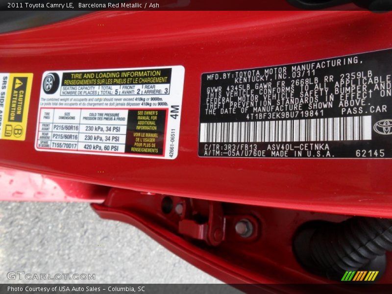 Barcelona Red Metallic / Ash 2011 Toyota Camry LE