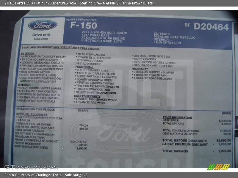 Sterling Grey Metallic / Sienna Brown/Black 2011 Ford F150 Platinum SuperCrew 4x4