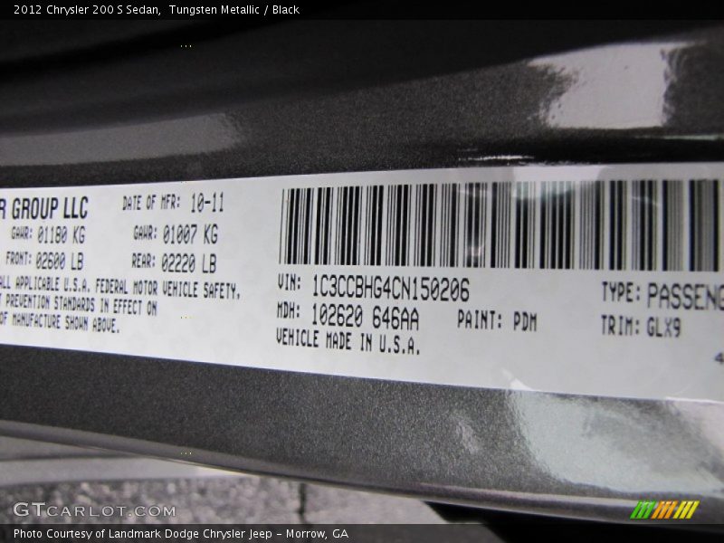 2012 200 S Sedan Tungsten Metallic Color Code PDM