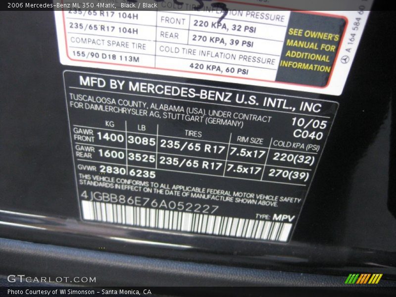 Black / Black 2006 Mercedes-Benz ML 350 4Matic