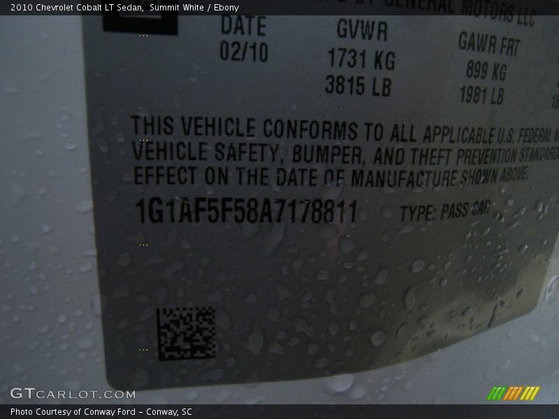 Summit White / Ebony 2010 Chevrolet Cobalt LT Sedan