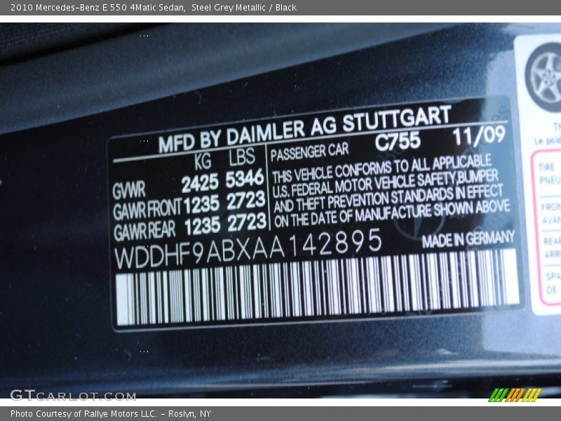 2010 E 550 4Matic Sedan Steel Grey Metallic Color Code 755