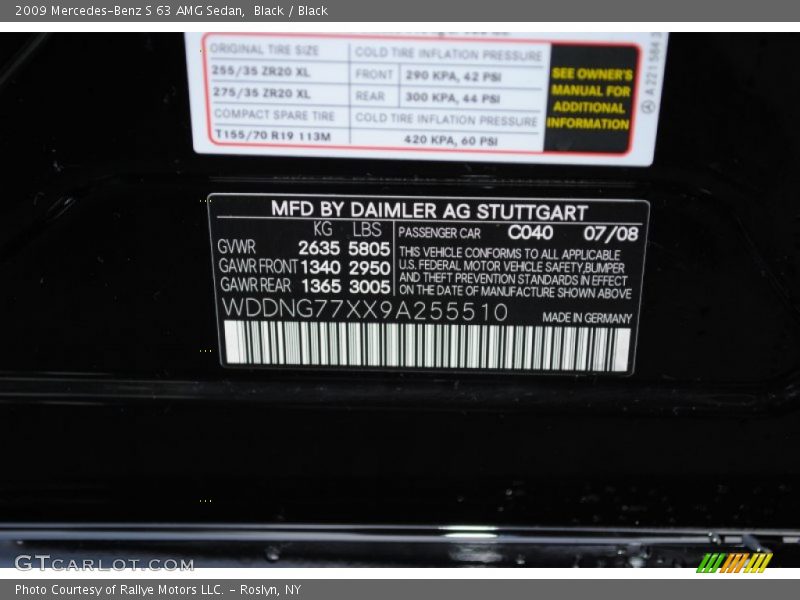 2009 S 63 AMG Sedan Black Color Code 040