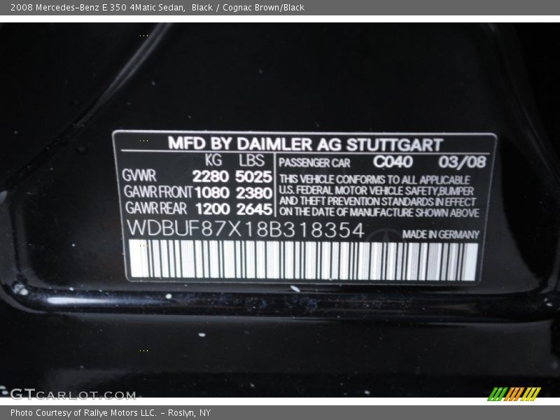 2008 E 350 4Matic Sedan Black Color Code 040