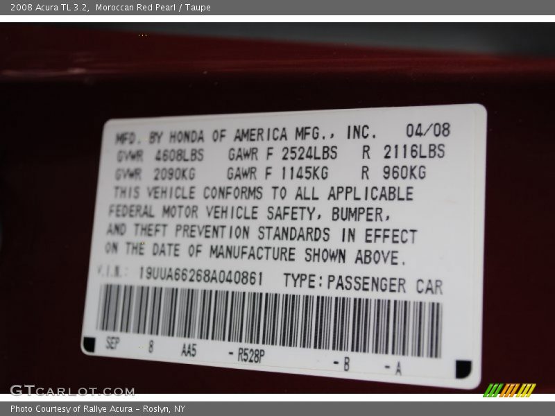 Moroccan Red Pearl / Taupe 2008 Acura TL 3.2
