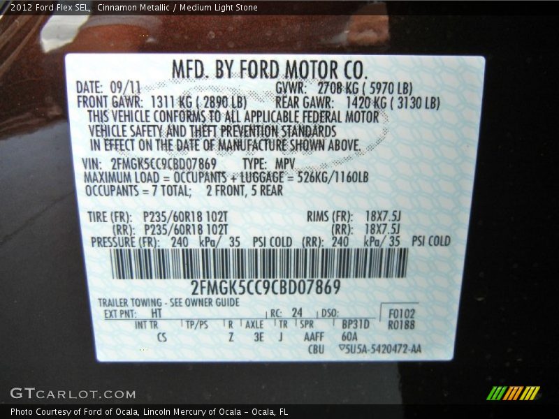 2012 Flex SEL Cinnamon Metallic Color Code HT