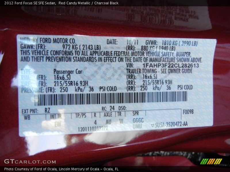 Red Candy Metallic / Charcoal Black 2012 Ford Focus SE SFE Sedan
