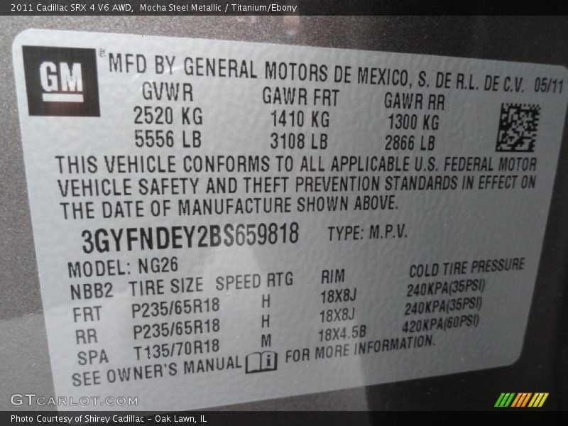 Mocha Steel Metallic / Titanium/Ebony 2011 Cadillac SRX 4 V6 AWD