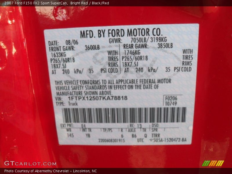 2007 F150 FX2 Sport SuperCab Bright Red Color Code E4