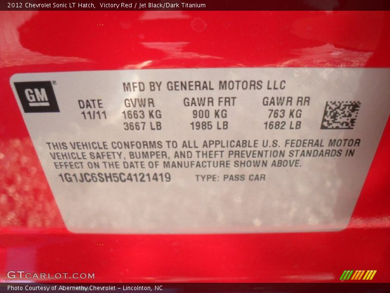 Victory Red / Jet Black/Dark Titanium 2012 Chevrolet Sonic LT Hatch