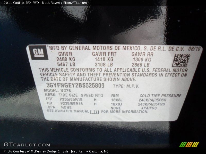 Black Raven / Ebony/Titanium 2011 Cadillac SRX FWD