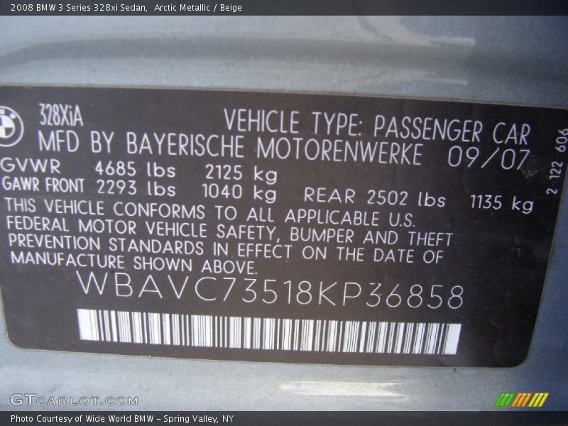 Arctic Metallic / Beige 2008 BMW 3 Series 328xi Sedan