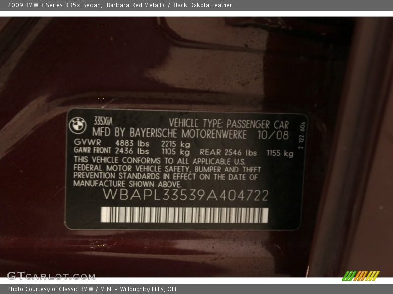 Barbara Red Metallic / Black Dakota Leather 2009 BMW 3 Series 335xi Sedan