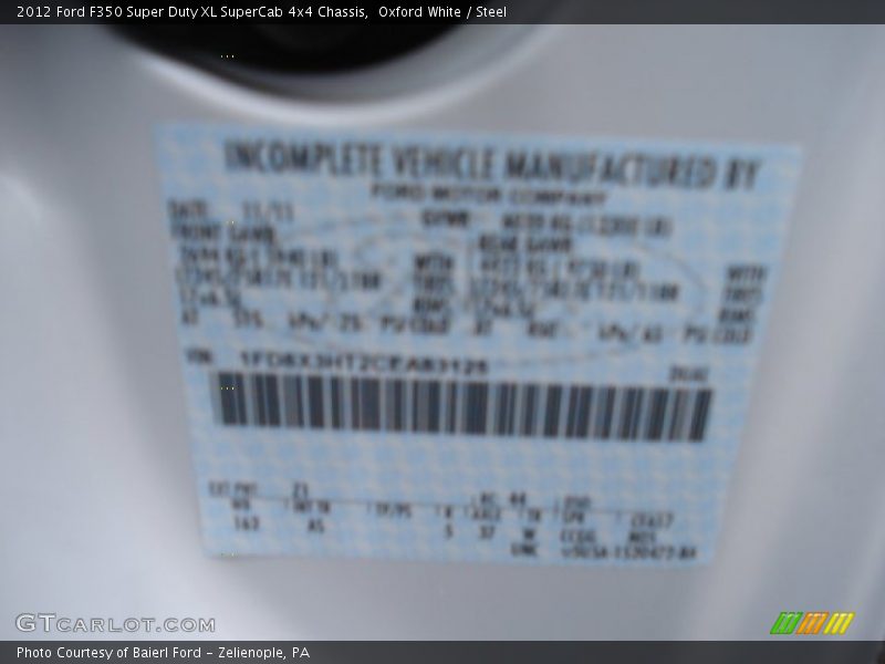 Oxford White / Steel 2012 Ford F350 Super Duty XL SuperCab 4x4 Chassis