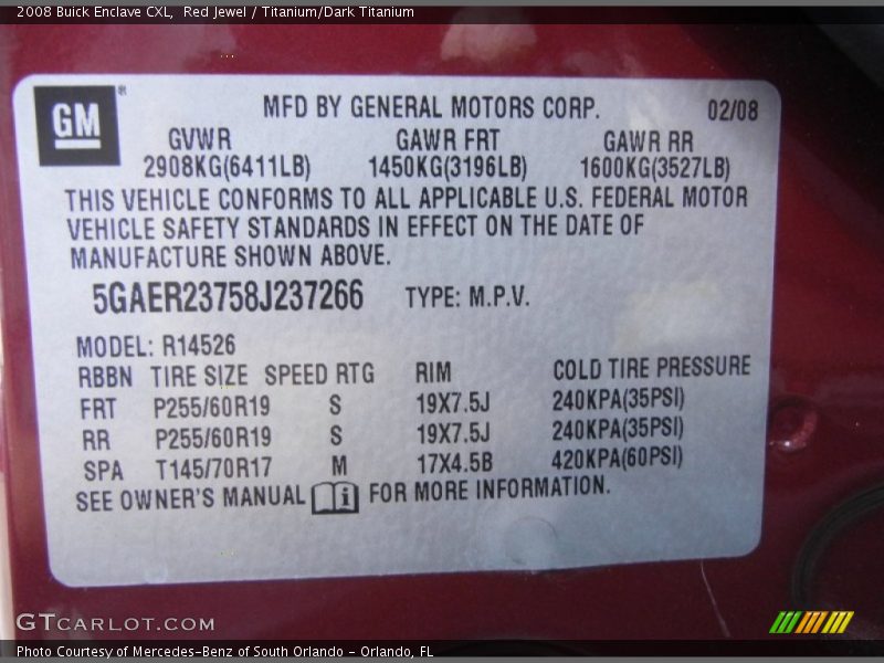 Red Jewel / Titanium/Dark Titanium 2008 Buick Enclave CXL