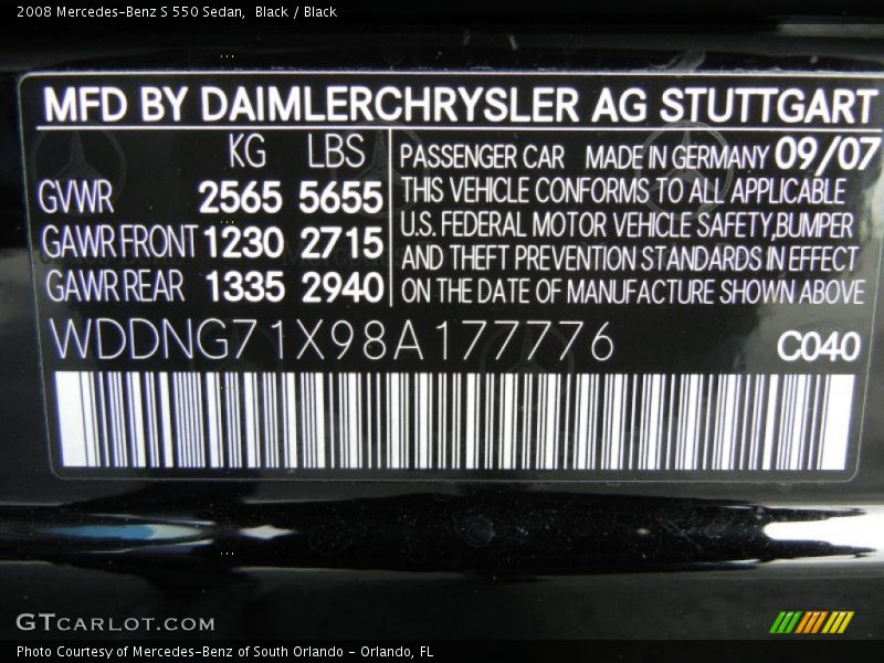 Black / Black 2008 Mercedes-Benz S 550 Sedan