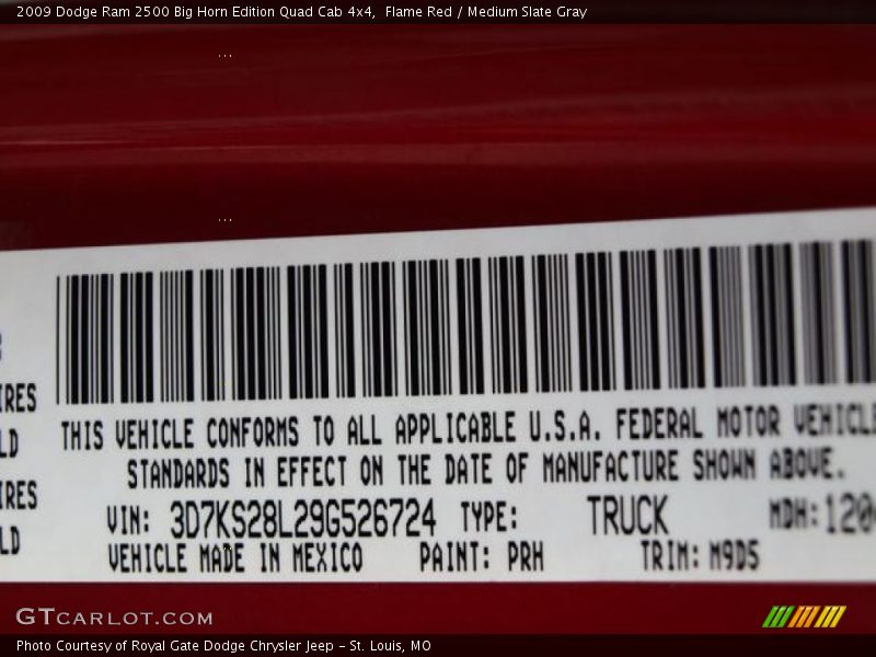 2009 Ram 2500 Big Horn Edition Quad Cab 4x4 Flame Red Color Code PRH