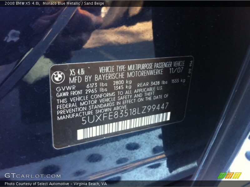 Monaco Blue Metallic / Sand Beige 2008 BMW X5 4.8i