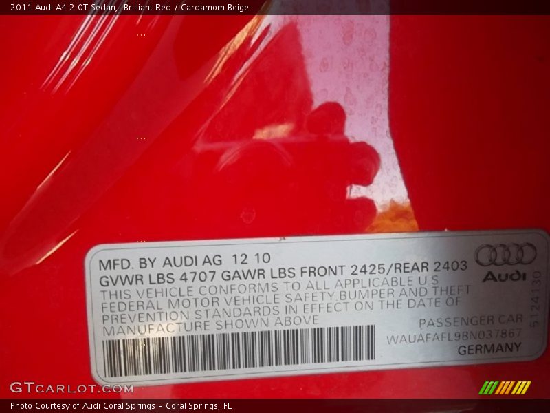 Brilliant Red / Cardamom Beige 2011 Audi A4 2.0T Sedan