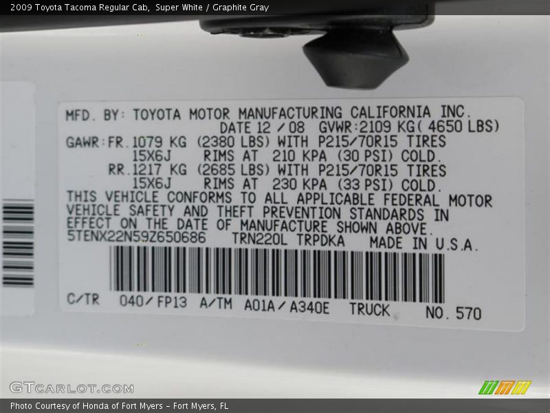 Super White / Graphite Gray 2009 Toyota Tacoma Regular Cab