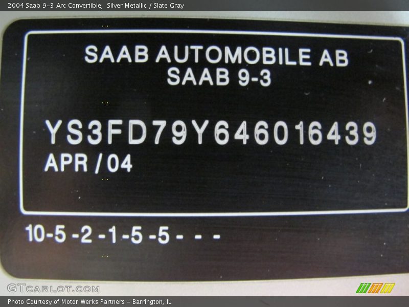 Silver Metallic / Slate Gray 2004 Saab 9-3 Arc Convertible