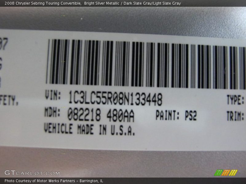 2008 Sebring Touring Convertible Bright Silver Metallic Color Code PS2