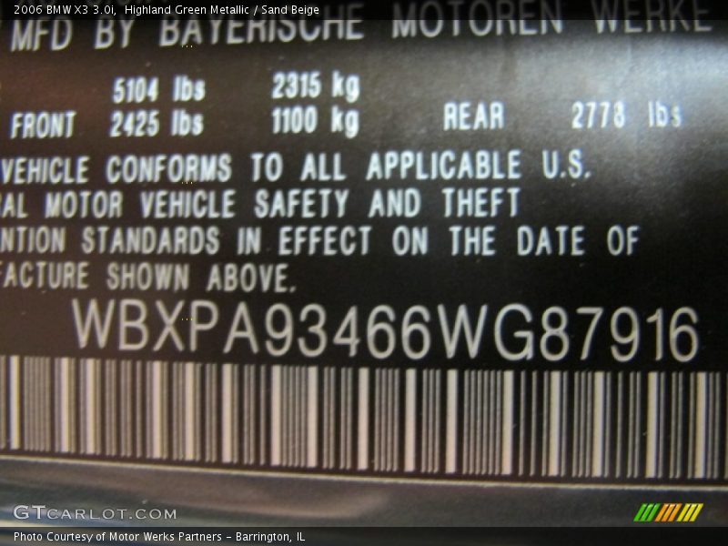 Highland Green Metallic / Sand Beige 2006 BMW X3 3.0i