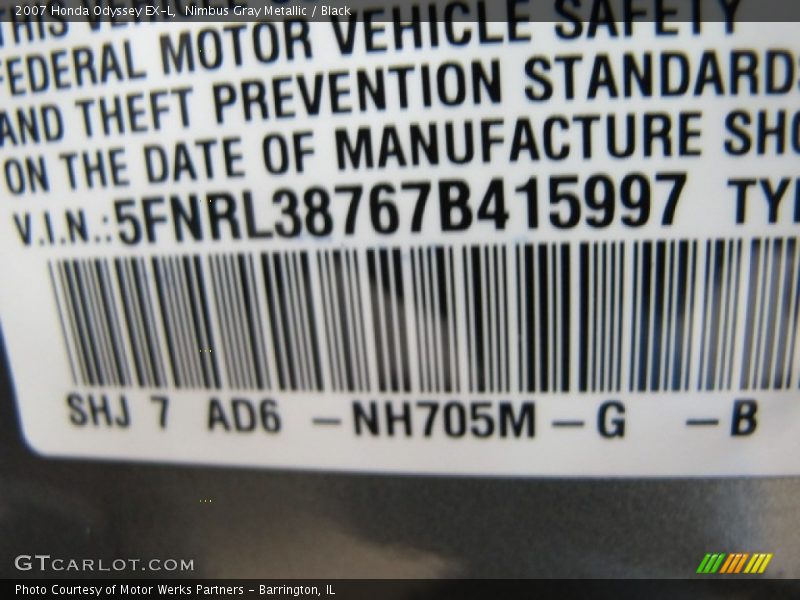 Nimbus Gray Metallic / Black 2007 Honda Odyssey EX-L