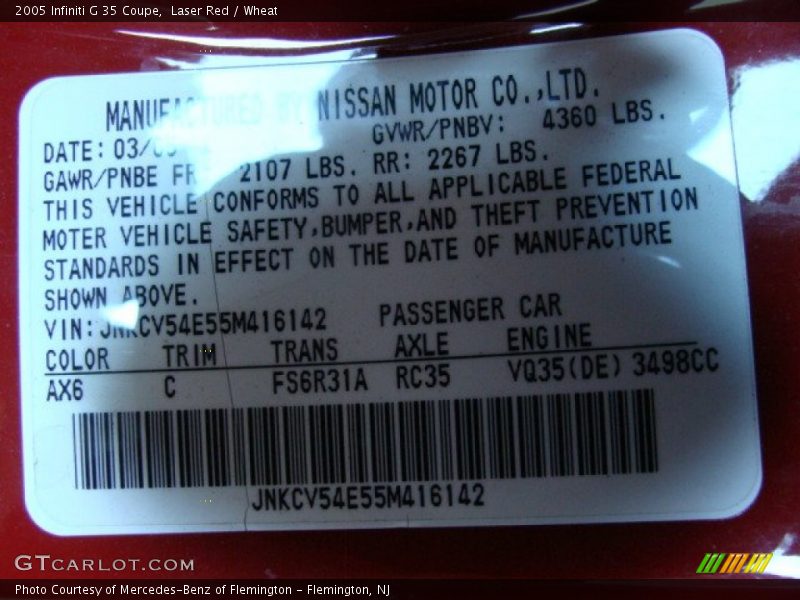Laser Red / Wheat 2005 Infiniti G 35 Coupe