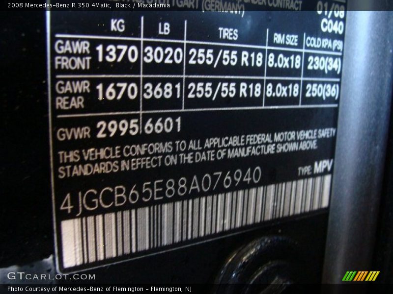 Black / Macadamia 2008 Mercedes-Benz R 350 4Matic