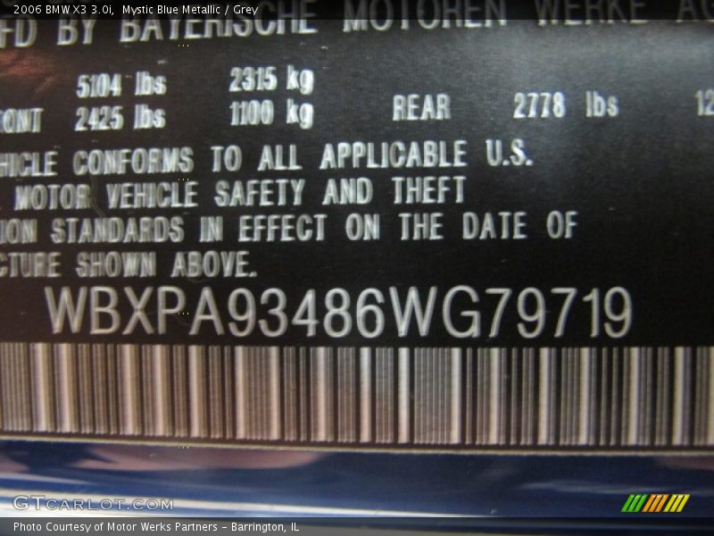 Mystic Blue Metallic / Grey 2006 BMW X3 3.0i