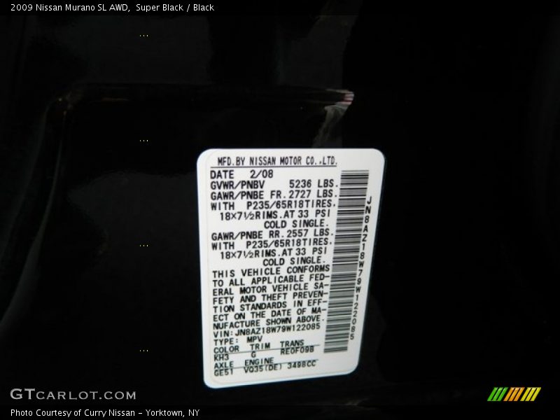 Super Black / Black 2009 Nissan Murano SL AWD