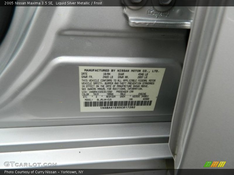 Liquid Silver Metallic / Frost 2005 Nissan Maxima 3.5 SE