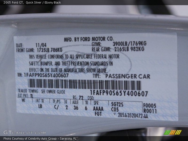 2005 GT  Quick Silver Color Code TL