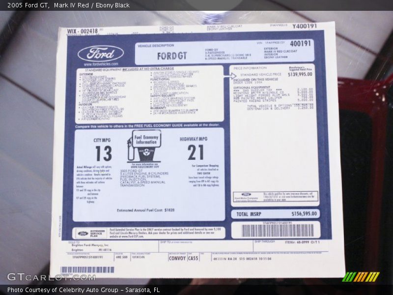  2005 GT  Window Sticker