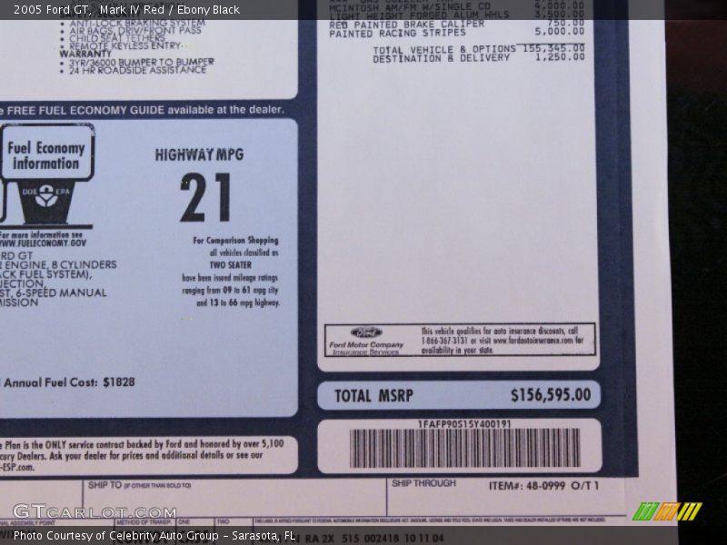  2005 GT  Window Sticker