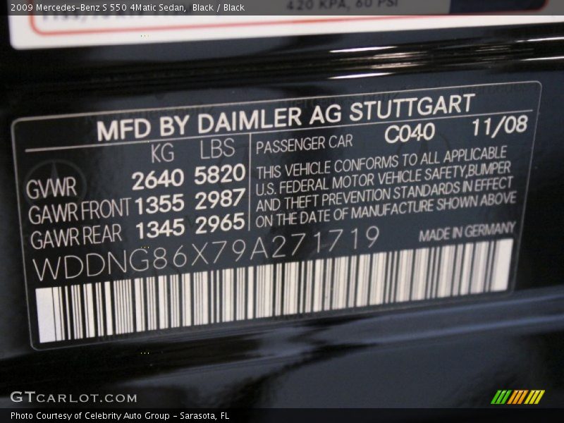 2009 S 550 4Matic Sedan Black Color Code 040