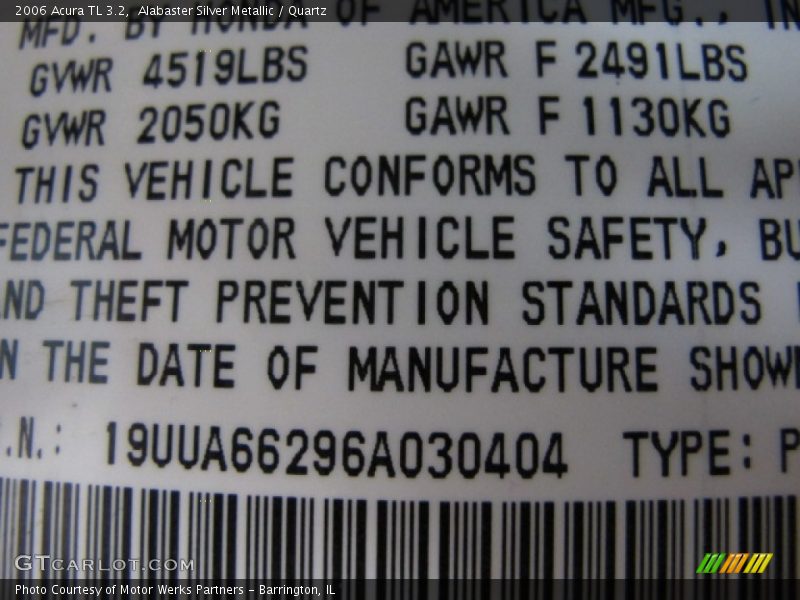 Alabaster Silver Metallic / Quartz 2006 Acura TL 3.2