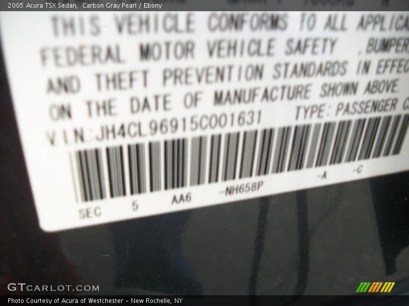 Carbon Gray Pearl / Ebony 2005 Acura TSX Sedan