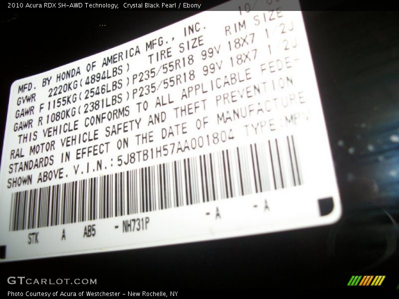 Crystal Black Pearl / Ebony 2010 Acura RDX SH-AWD Technology