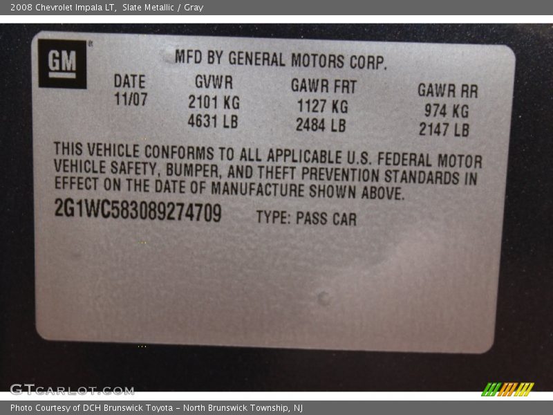 Slate Metallic / Gray 2008 Chevrolet Impala LT