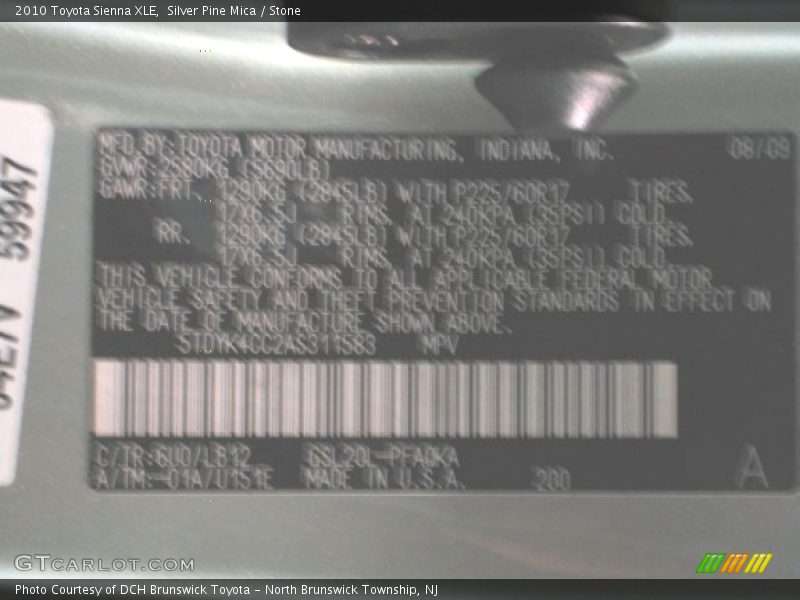 Silver Pine Mica / Stone 2010 Toyota Sienna XLE