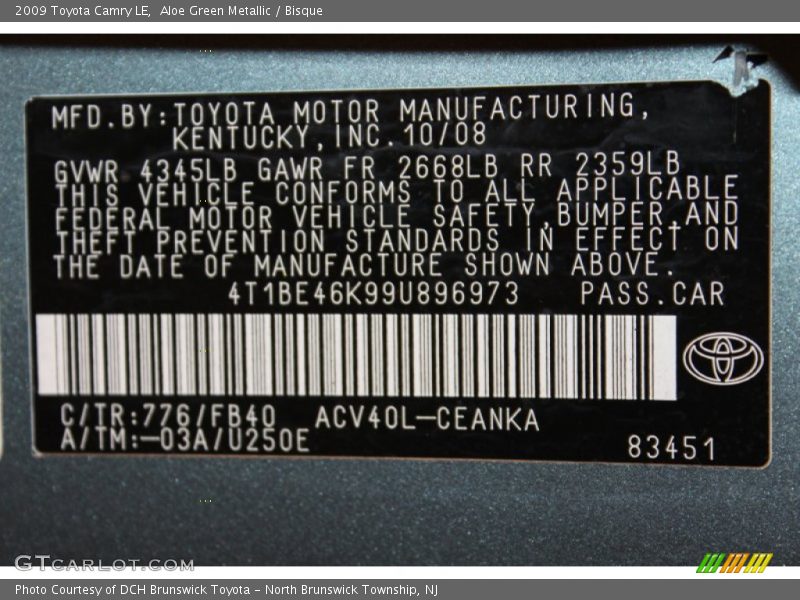 Aloe Green Metallic / Bisque 2009 Toyota Camry LE