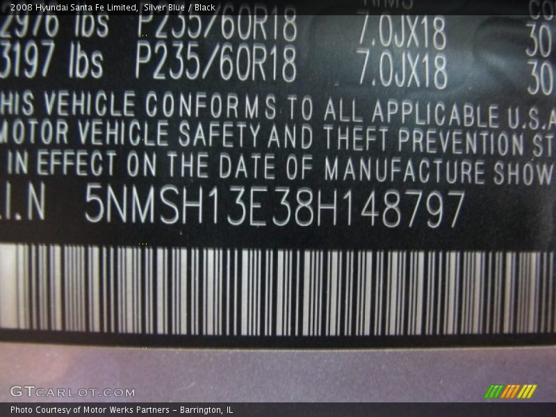 Silver Blue / Black 2008 Hyundai Santa Fe Limited