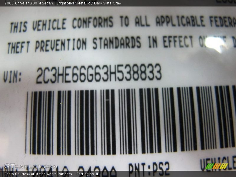 2003 300 M Sedan Bright Silver Metallic Color Code PS2