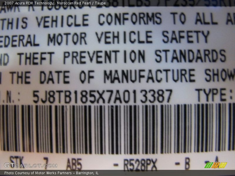 Moroccan Red Pearl / Taupe 2007 Acura RDX Technology