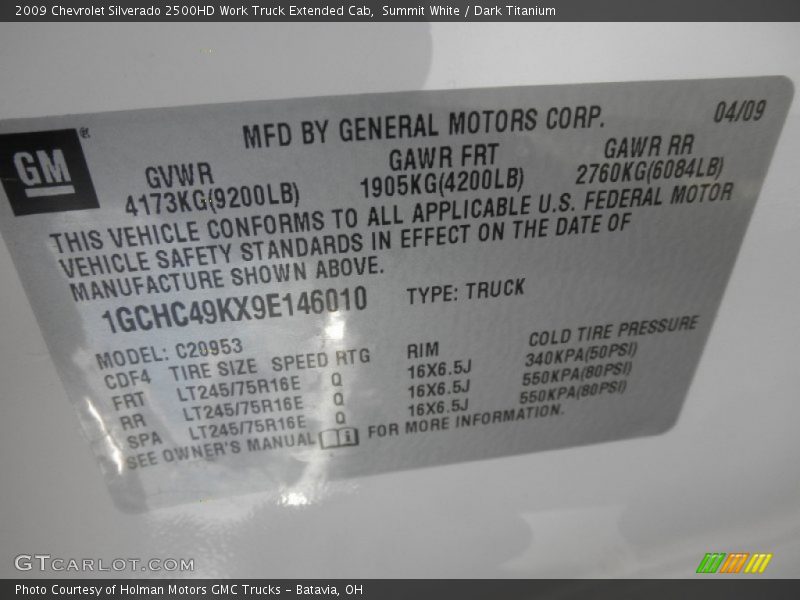 Summit White / Dark Titanium 2009 Chevrolet Silverado 2500HD Work Truck Extended Cab