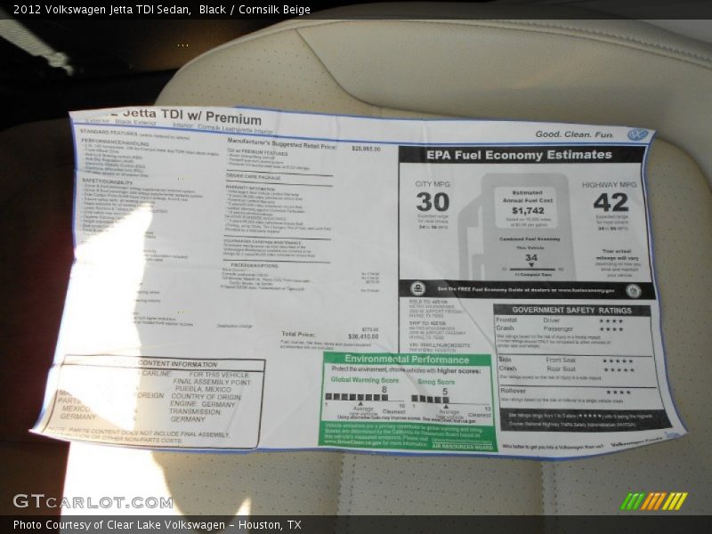 Black / Cornsilk Beige 2012 Volkswagen Jetta TDI Sedan