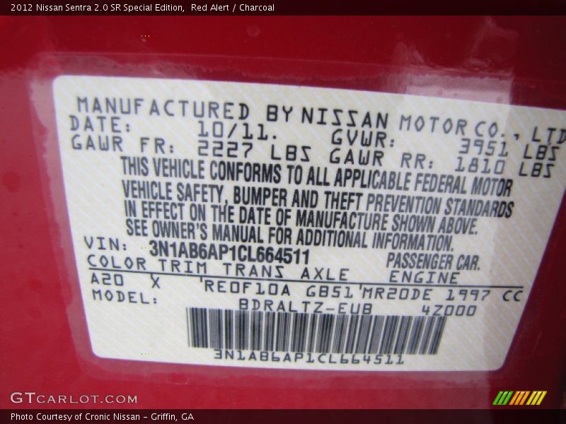 Red Alert / Charcoal 2012 Nissan Sentra 2.0 SR Special Edition
